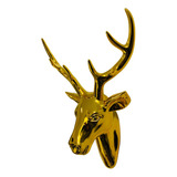 Enfeite Cabeça De Alce Cervo Rena Deer Cerâmica Dourada 48cm