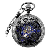 . Relógio De Bolso Esqueleto Mecânico Antigo Com Corda,