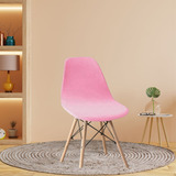 01 Capa De Cadeira Charles Eiffel Nordic Eames Luxo De Malha Cor Rosa claro Desenho Do Tecido Liso