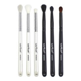 01 Kit De 6 Pincéis Para Maquiagem Macrilan Wb800 Cor Preto Fosco E Branco Perolado