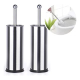 02 Escova De Limpar Vaso Sanitário Privada Banheiro Aço Inox