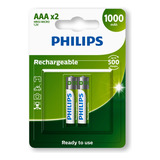02 Pilhas Aaa Philips Recarregável 1000mah
