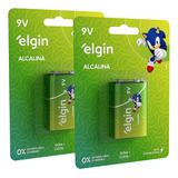 02 Pilhas Baterias 9v Alcalina Elgin 9 Volts 2 Cartelas