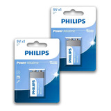 02 Pilhas Baterias 9v Alcalina Philips