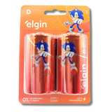 02 Pilhas Baterias D Zinco Elgin 1 Cartela