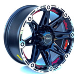 02 Rodas Ballistic Offroad Ranger Aro 18 6x139 par bicos Cor Preto Com Diamantado Aplique Vermelho