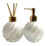 02 Vidros Espiral Degrade Branco 1 Sabonete 1 Difusor 