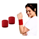 02x Munhequeiras Pulso Toalha Vermelho Unissex Academia Par