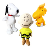 03 Pelúcias Snoopy Charlie Brow E Woodstock 35cm