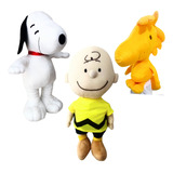 03 Pelúcias Snoopy Charlie Brow E Woodstock 35cm