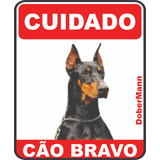 03 Placa De Advertência Cuidado Cão Dobermann