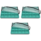 03 Bandejas Porta Jóias Grandes Com Capa 20 Quadriculados Cor Verde Tiffany