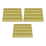 03 Bandejas Porta Jóias Sem Capa Quadriculada Semi jóias Cor Bege