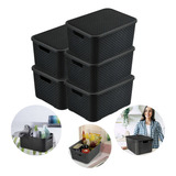 03 Caixas Cesto Organizador C Tampa Rattan Preto 7 Litros