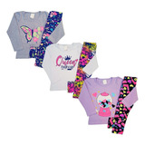 03 Conjunto Infantil Menina Meia Estação Inverno Tam 10 A 14