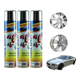 03 Unid Spray Tinta Cromado Automotiva Moto Carro Roda 400ml