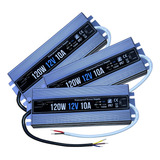 03pçs Fonte Blindada Automátic P Fita Led 12v 120w 10a Ip67