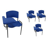 04 Cadeira Universitária Plástica Azul C/ Prancheta S/ Cesto