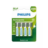 04 Pilhas Bateria Aa Philips Recarregável 2500mah 2a Pequena 1 Cartela