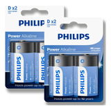 04 Pilhas Bateria D Philips Grande