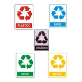05 Adesivos Para Lixeira Coleta Seletiva Reciclagem Lixo Plástico Papel Orgânico