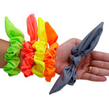 05 Scrunchie Frufru Elástico Xuxinha Cabelo Neon Verão
