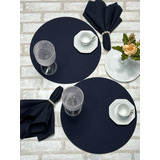 08 Capa De Sousplat Supla + 08 Base Mdf Mesa Posta Decoração Cor Azul-escuro