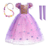 1. Vestido De Princesa Rapunzel Para Meninas #4pcs,