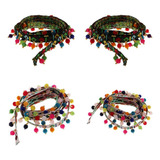 1 4 Pces 1 Estilo Laço Franjas Jacquard Fita Com Pompom Bola