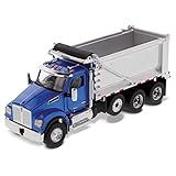 1 50 Kenworth T880S SFFA Tandem Com Eixo Empurrador Coifa Aberta E Motor PACCAR MX Portas Abertas E Corpos De Boi Internos Cabine De Descarga Stampede Azul Metálico Diecast Masters 71078 Transport Series