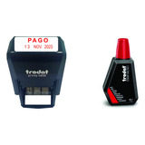 1 Carimbo Datador Trodat 4850 C/ Texto Pago+1 Tinta Vermelha
