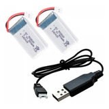 1 Carregador E 2 Baterias 3.7v 800mah Para Drone