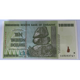 1 Cédula Zimbabwe Zimbabue 10 Trilhões Série Aa Anos 2008 Fe