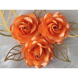1 Kit Topo De Bolo: 3 Rosas Perolizadas E 5 Folhas