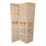 1 Biombo 3 Folhas Cru Provençal Festa Decoração Promoção