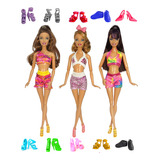 1 Biquini Boneca Barbie 1 Canga 2 Sapatos Salto Pé Reto