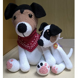 1 Cachorro Jack Russell 1 Filhote Coleção Doguinhos Crochê