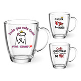 1 Caneca 350ml Café Vidro Personalizada Mimo Dia Das Mães