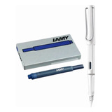 1 Caneta Tinteiro Lamy Safari Branca 5 Cartuchos Azul