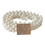 1 Cinto Elástico Com Pérolas E Fivela Com Strass Feminino