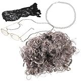 1 Conjunto De De Peruca Para Senhora Idosa Peruca Cinza Vovó Óculos Corrente Colar De Pérolas Luvas Engraçadas 100 Dia De Adereços Para Fantasias Materiais De