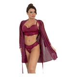 1 Conjunto De Lingerie Luxo Robe Sensual Dia Dos Namorados