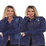 1 KIT Feminino 2 Peças Jaqueta Oversized Jeans Simples E Jaqueta Oversized Jeans Escuro Com Rasgo 5008DKJP Tamanho M