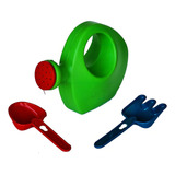 1 Kit Praia Regador Com Pá E Rastelo Verde