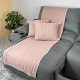 1 Manta Para Sofá Poltrona Cama Queen 230cm X 60cm Modelo Super Luxo Premium Com 2 Capas De Almofada Em Tricot 45x45 Costura Mágica Rosê 