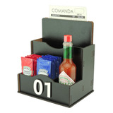 1 Porta Condimentos Sachês Guardanapo Comanda De Mesa Preto