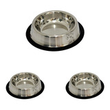 1 Pote Médio Água E 2 De 480 Ml Comida Inox Anti Derrapante