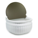 1 Saleiro De Parede Relevo Tampa Madeira Porcelana Branca