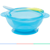 1 Tigela Bowl Tampa Ventosa E Colher Sensor Infantil Bebê Cor Azul