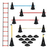 10 Cones Furados C/ Barreiras + Escada Agilidade + 10 Pratos